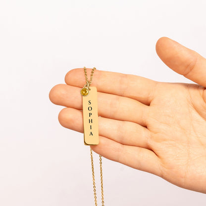 Vertical Name Bar Necklace with Birthstone, Personalized Gift
