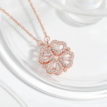 LovaCharm™ 4-in-1 Magnetic Heart & Clover Necklace – Love, Luck, and a Touch of Magic