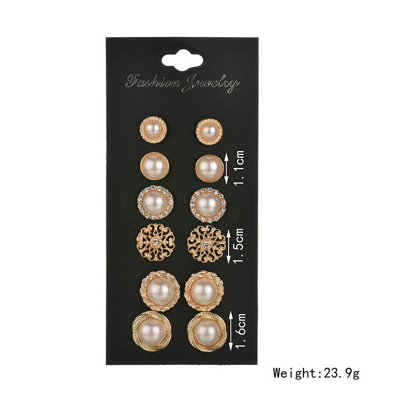 Pearl Blossom Stud Earrings — Set of 6