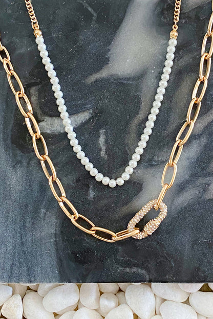 Duo Pearl & Chain Layered Necklace Set