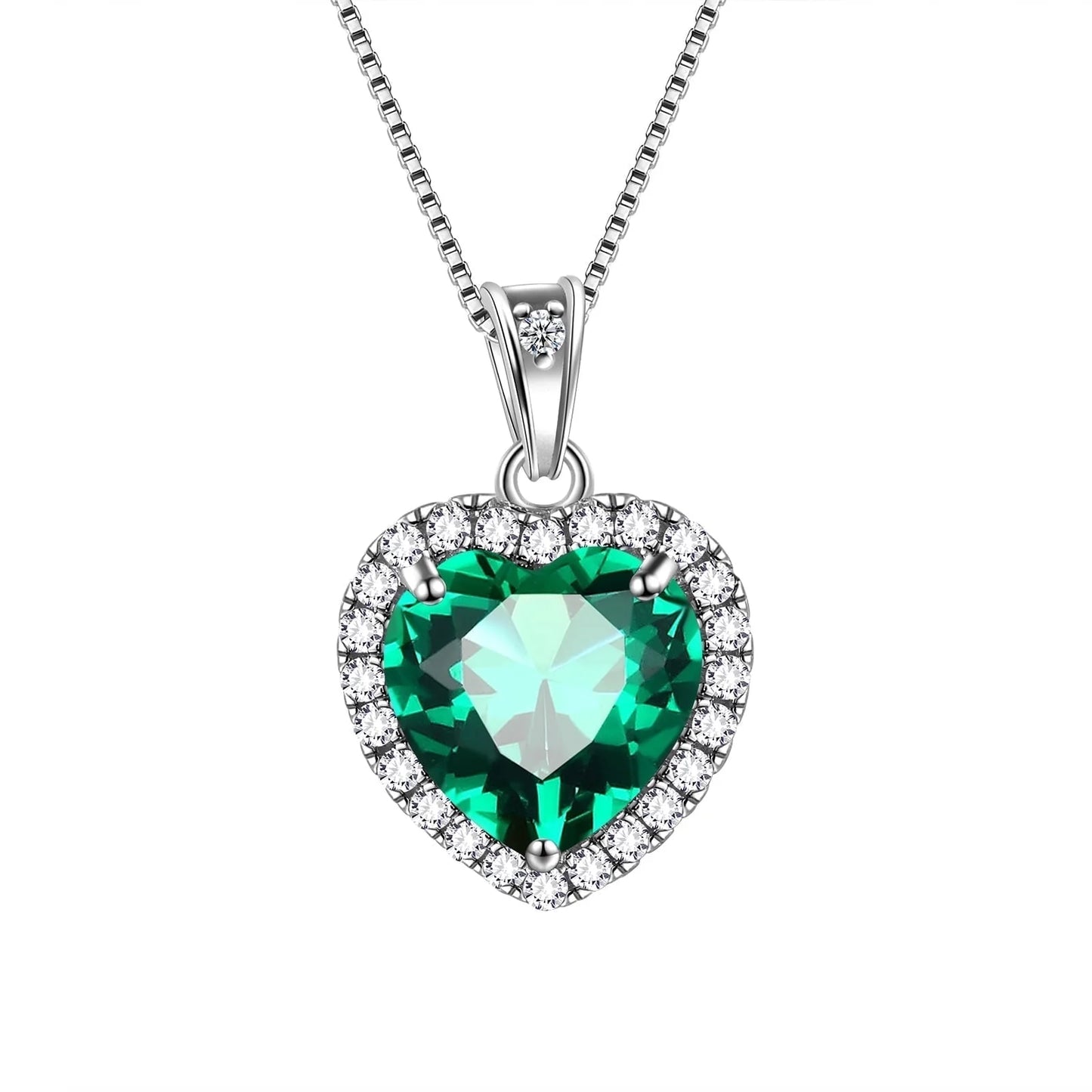 May Birthstone Necklace Women Green Heart Necklace Emerald Crystal CZ 925 Sterling Silver Pendant Jewelry Birthday Mother'S Day Gift Juwaliy