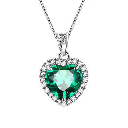 May Birthstone Necklace Women Green Heart Necklace Emerald Crystal CZ 925 Sterling Silver Pendant Jewelry Birthday Mother'S Day Gift Juwaliy