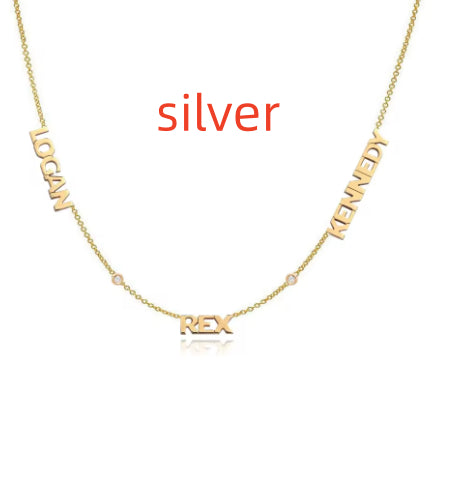 Arabic family name necklace shown worn