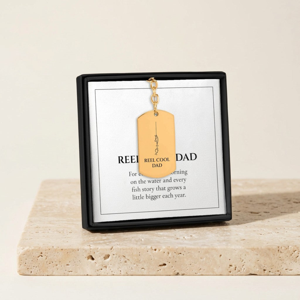 Reel Cool Dad keychain in its gift box