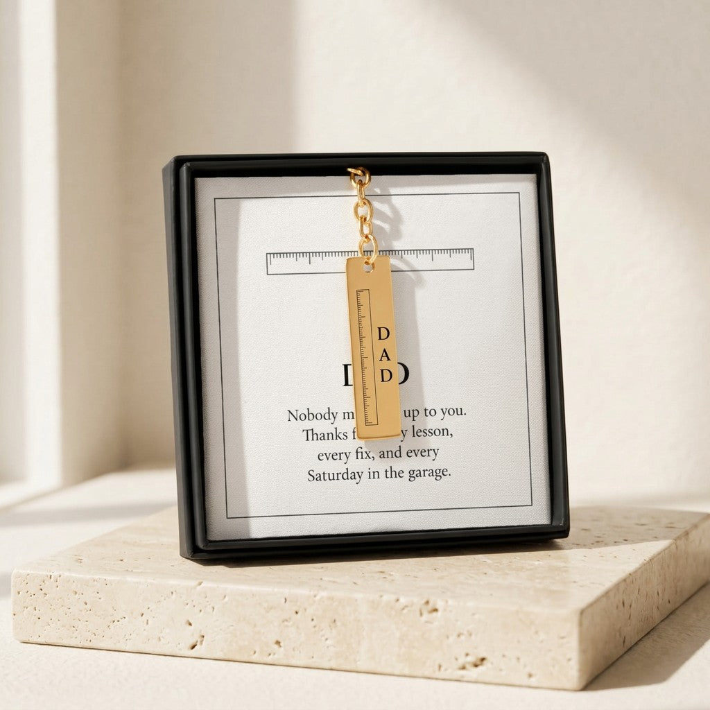 Dad ruler bar keychain in its gift box