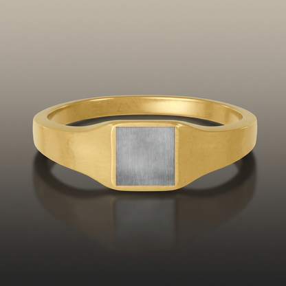 Engraved Square Signet Ring on premium studio backdrop, high-contrast catalog shot