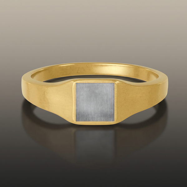 Engraved Square Signet Ring on premium studio backdrop, high-contrast catalog shot