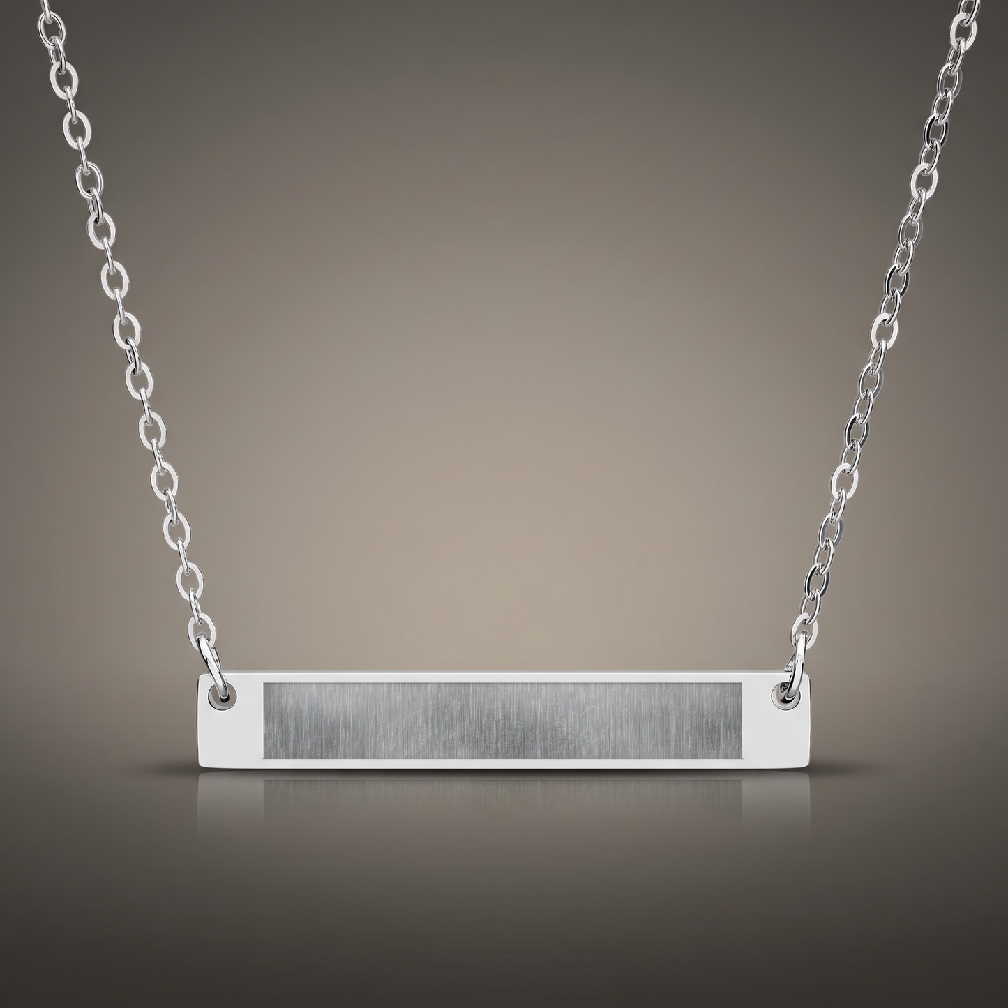 Engraved Horizontal Bar Necklace on premium studio backdrop, high-contrast catalog shot