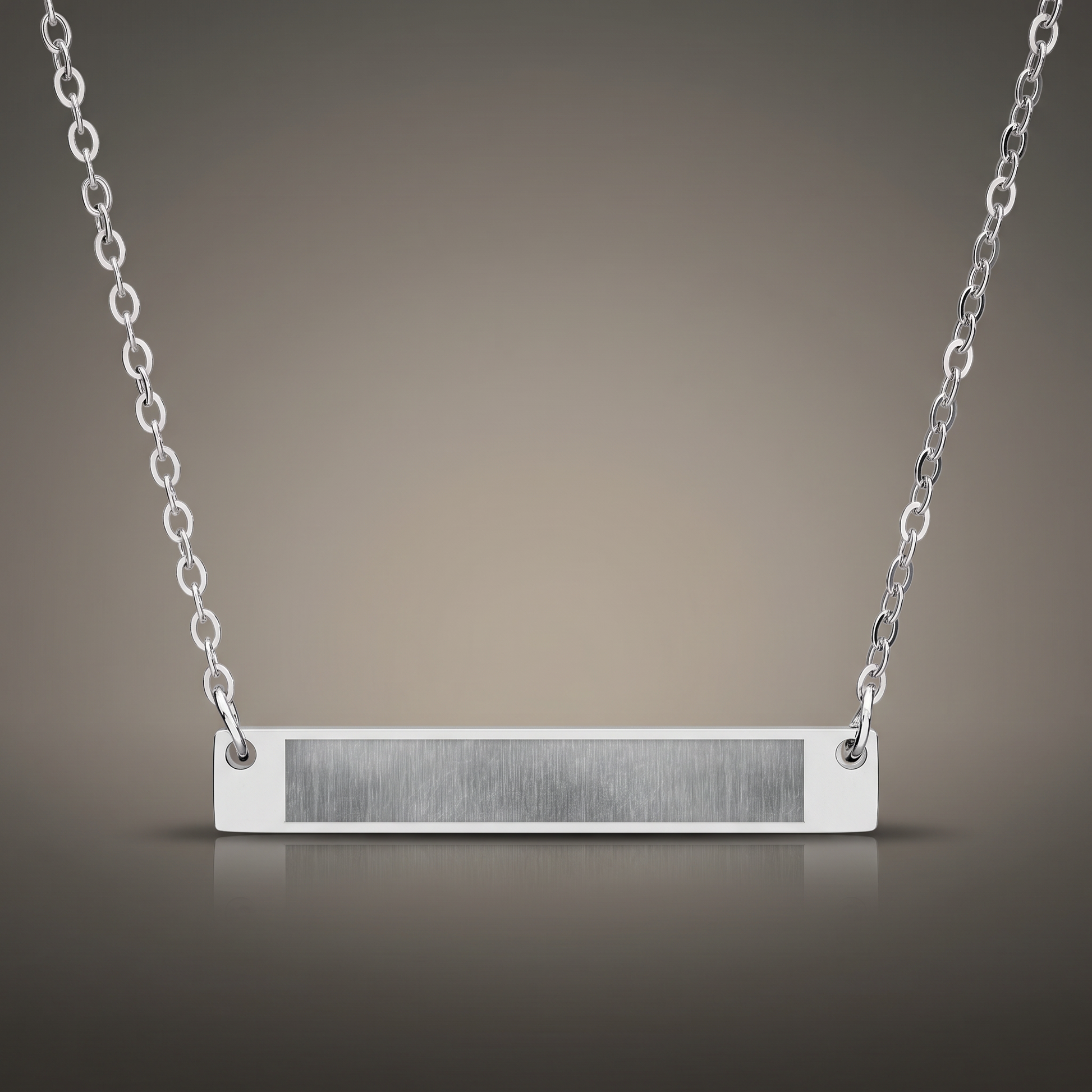 Engraved Horizontal Bar Necklace on premium studio backdrop, high-contrast catalog shot