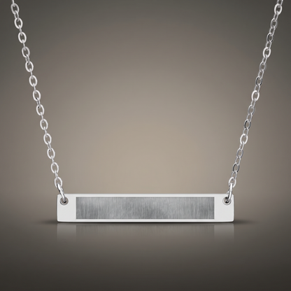 Engraved Horizontal Bar Necklace on premium studio backdrop, high-contrast catalog shot
