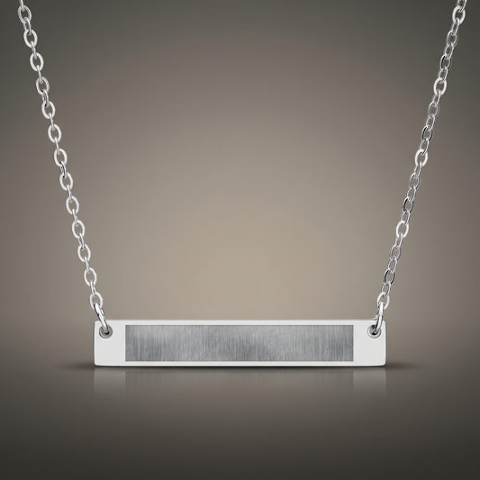Engraved Horizontal Bar Necklace on premium studio backdrop, high-contrast catalog shot