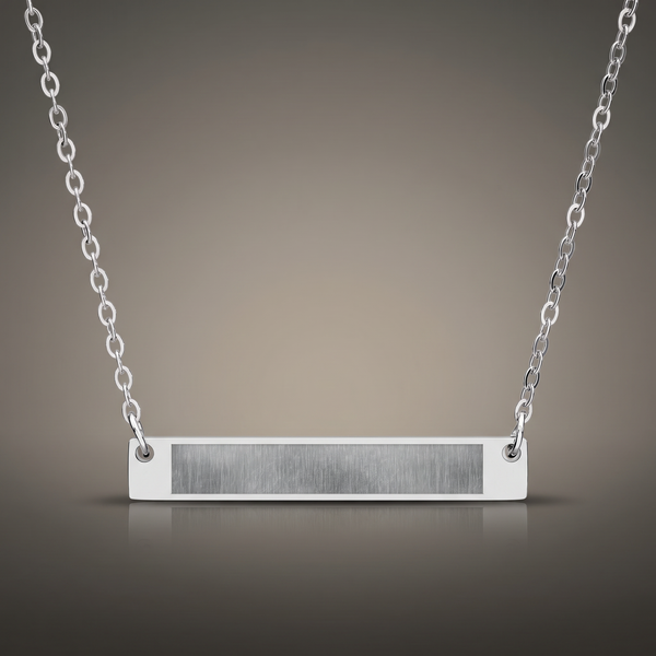 Engraved Horizontal Bar Necklace on premium studio backdrop, high-contrast catalog shot