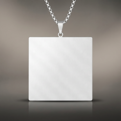 Custom Cut Photo Pendant on premium studio backdrop, blank engravable surface