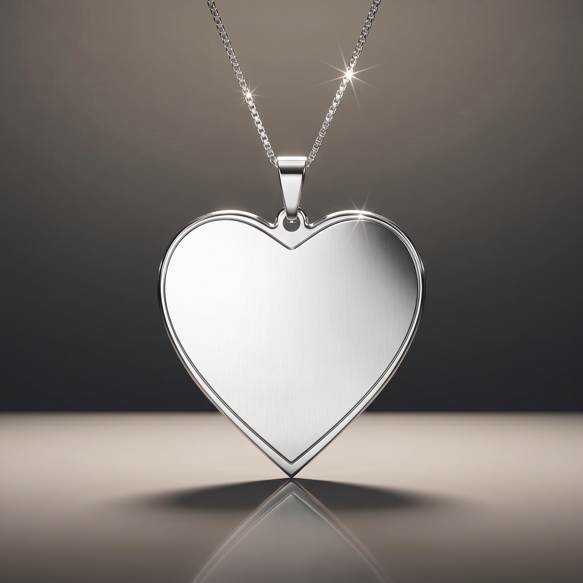 Photo Pendant Necklace Heart on premium studio backdrop, blank engravable surface