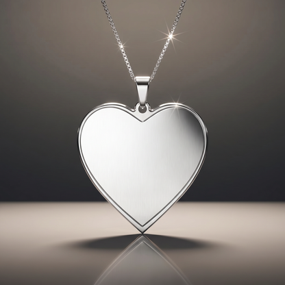 Photo Pendant Necklace Heart on premium studio backdrop, blank engravable surface