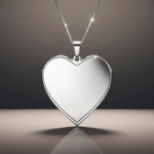 Photo Pendant Necklace Heart on premium studio backdrop, blank engravable surface