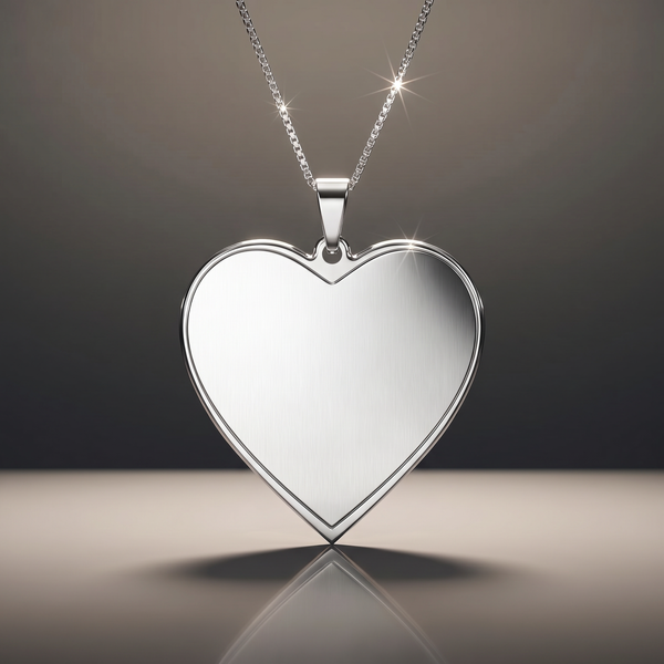 Photo Pendant Necklace Heart on premium studio backdrop, blank engravable surface