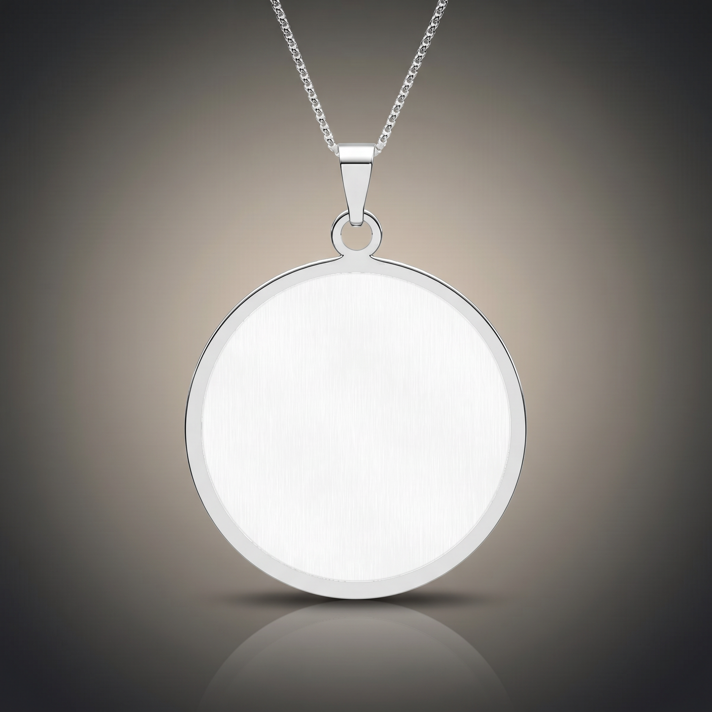 Photo Pendant Necklace Round on premium studio backdrop, blank engravable surface