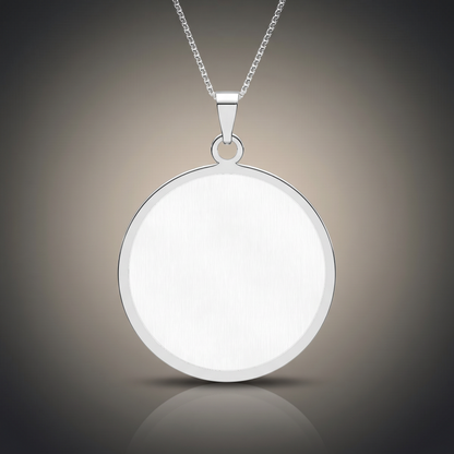 Photo Pendant Necklace Round on premium studio backdrop, blank engravable surface