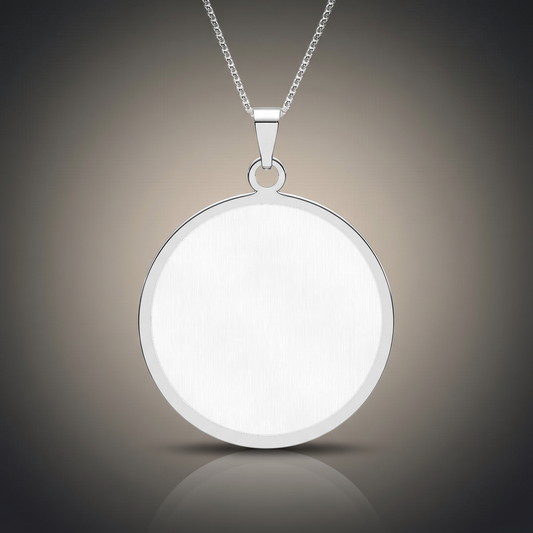 Photo Pendant Necklace Round on premium studio backdrop, blank engravable surface