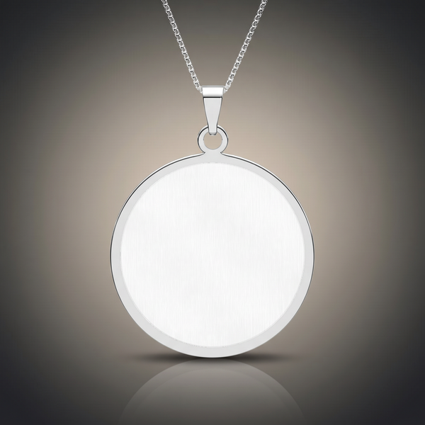 Photo Pendant Necklace Round on premium studio backdrop, blank engravable surface