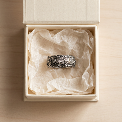 Engraved Flower Ring — gift box
