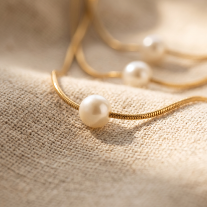 Boho Pearl Clavicle Necklace — macro detail