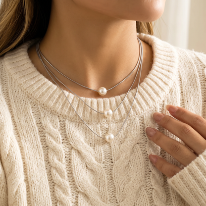 Boho Pearl Clavicle Necklace — worn at neckline