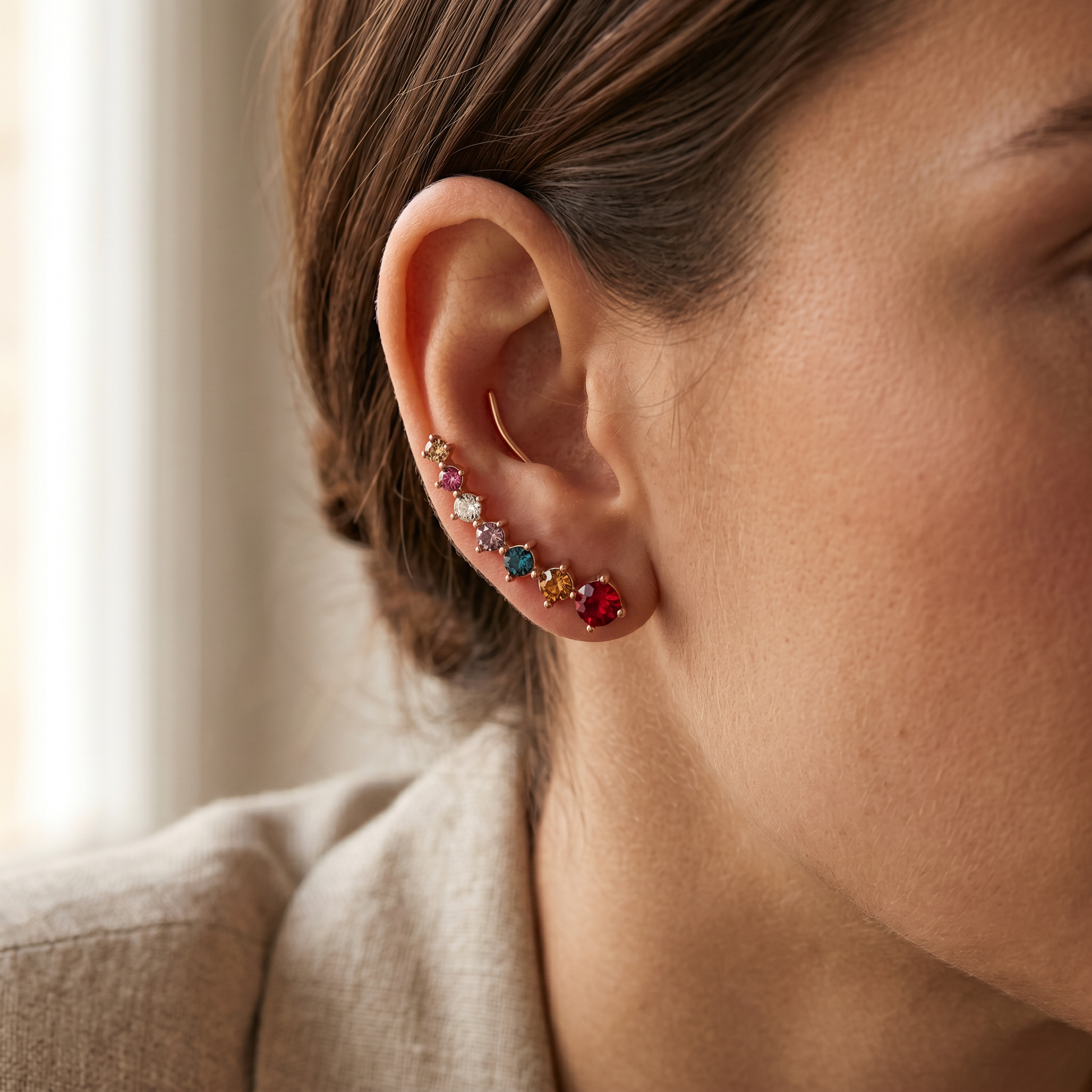 Zircon Drop Hook Earrings — worn