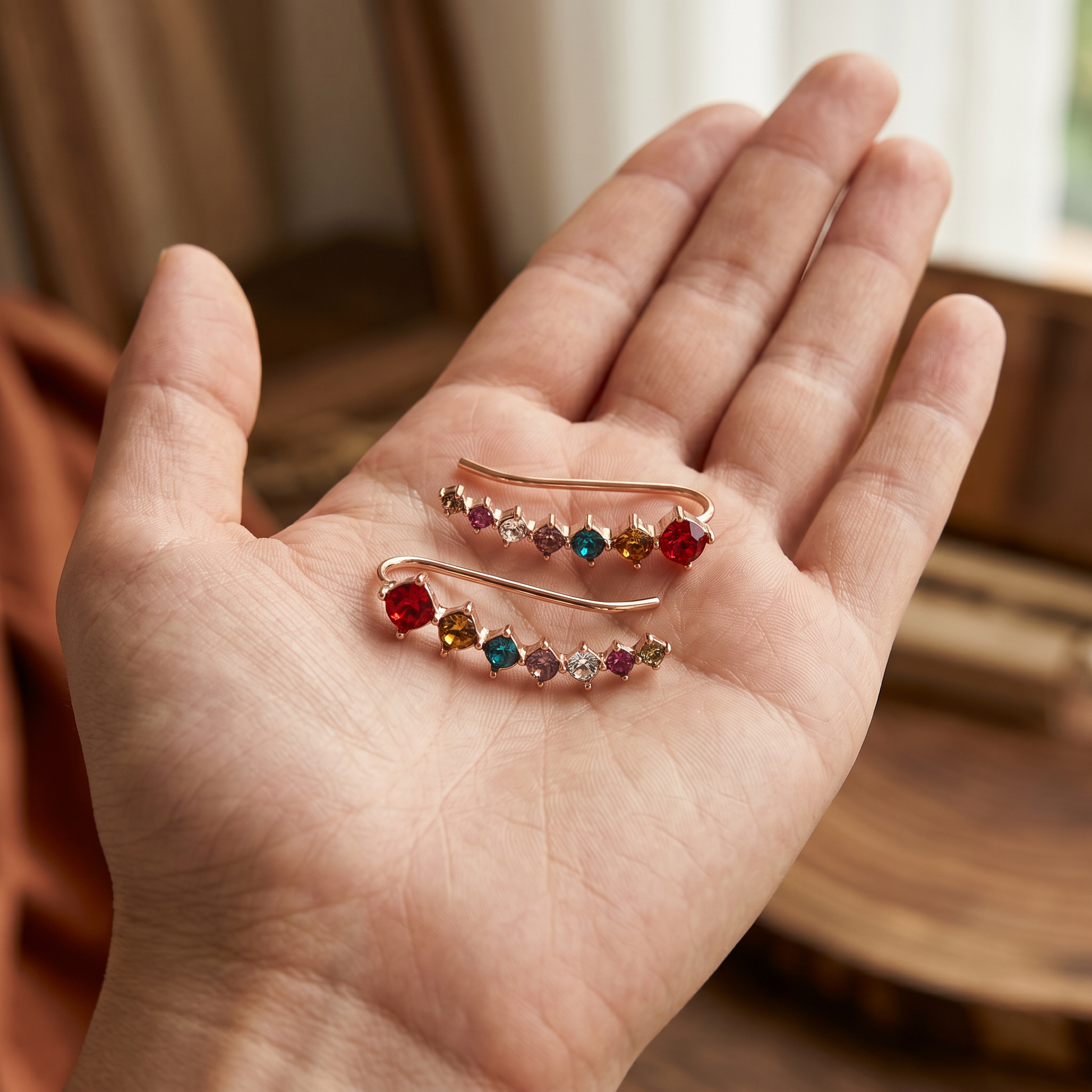 Zircon Drop Hook Earrings — in palm for scale