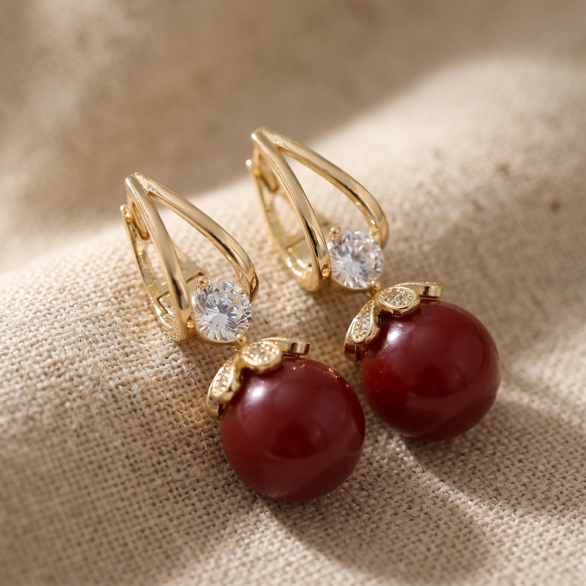 Crystal & Pearl Drop Earrings — macro detail