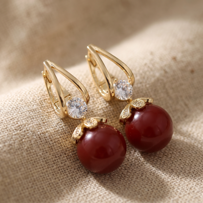 Crystal & Pearl Drop Earrings — macro detail