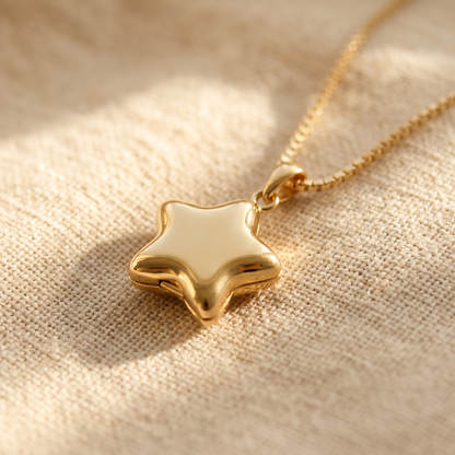 Star Locket Charm Necklace — macro detail