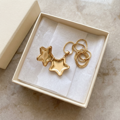 Star Locket Charm Necklace — gift box