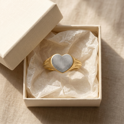 Engraved Heart Signet Ring — gift box