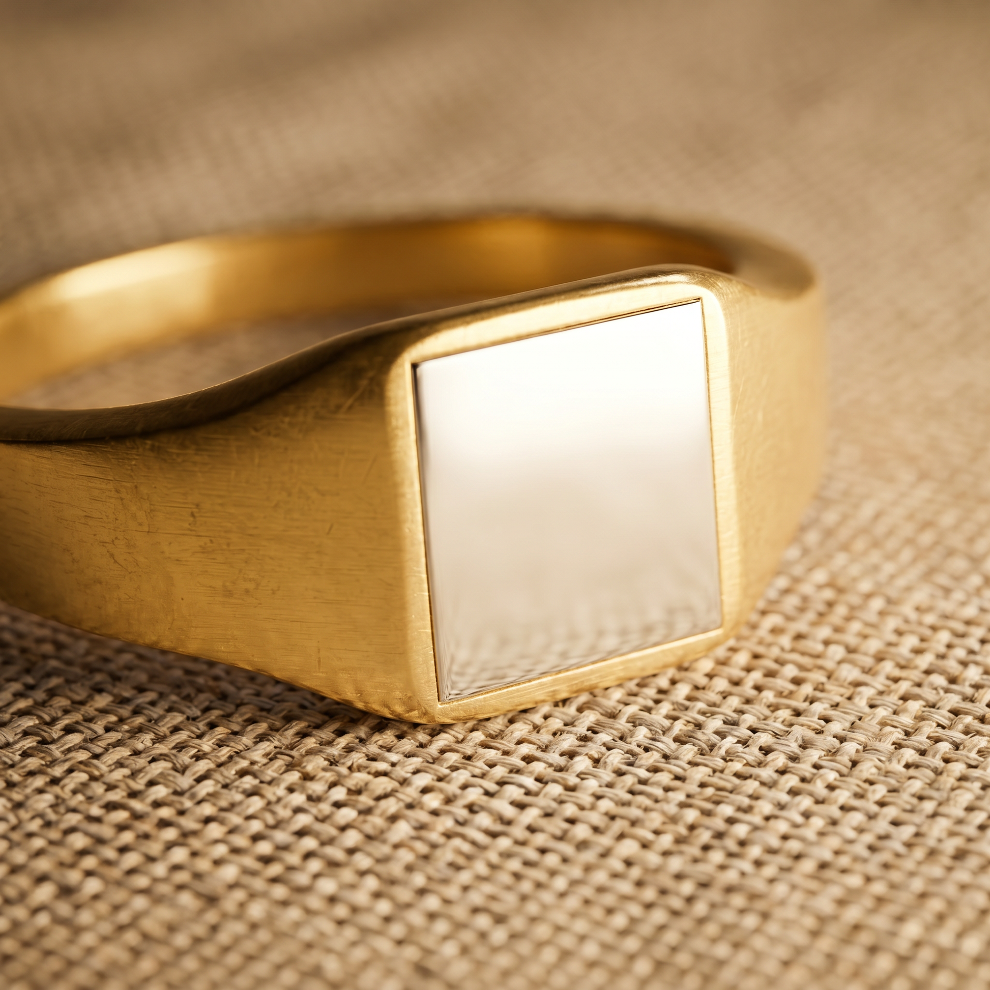 Engraved Square Signet Ring — macro detail