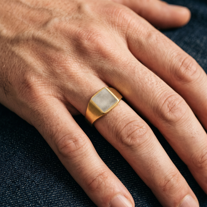Engraved Square Signet Ring — worn