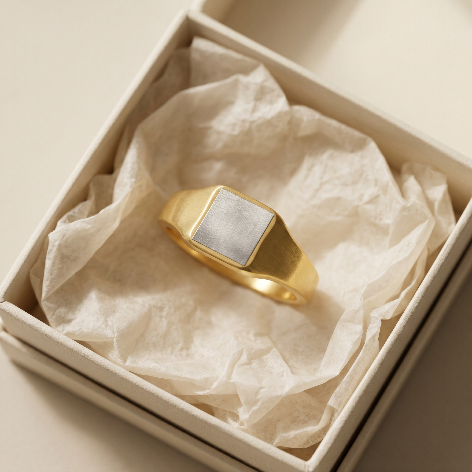 Engraved Square Signet Ring — gift box