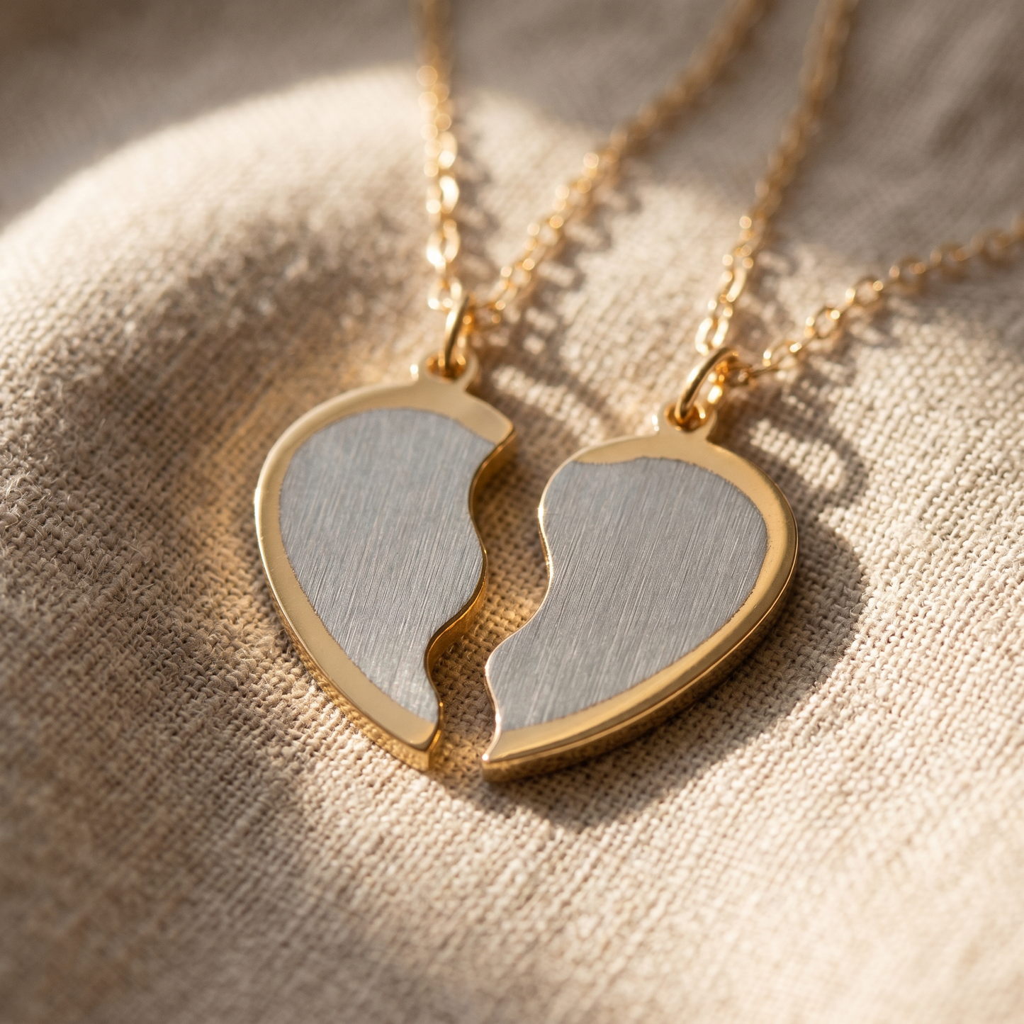 Break Apart Heart Necklace Set — macro detail