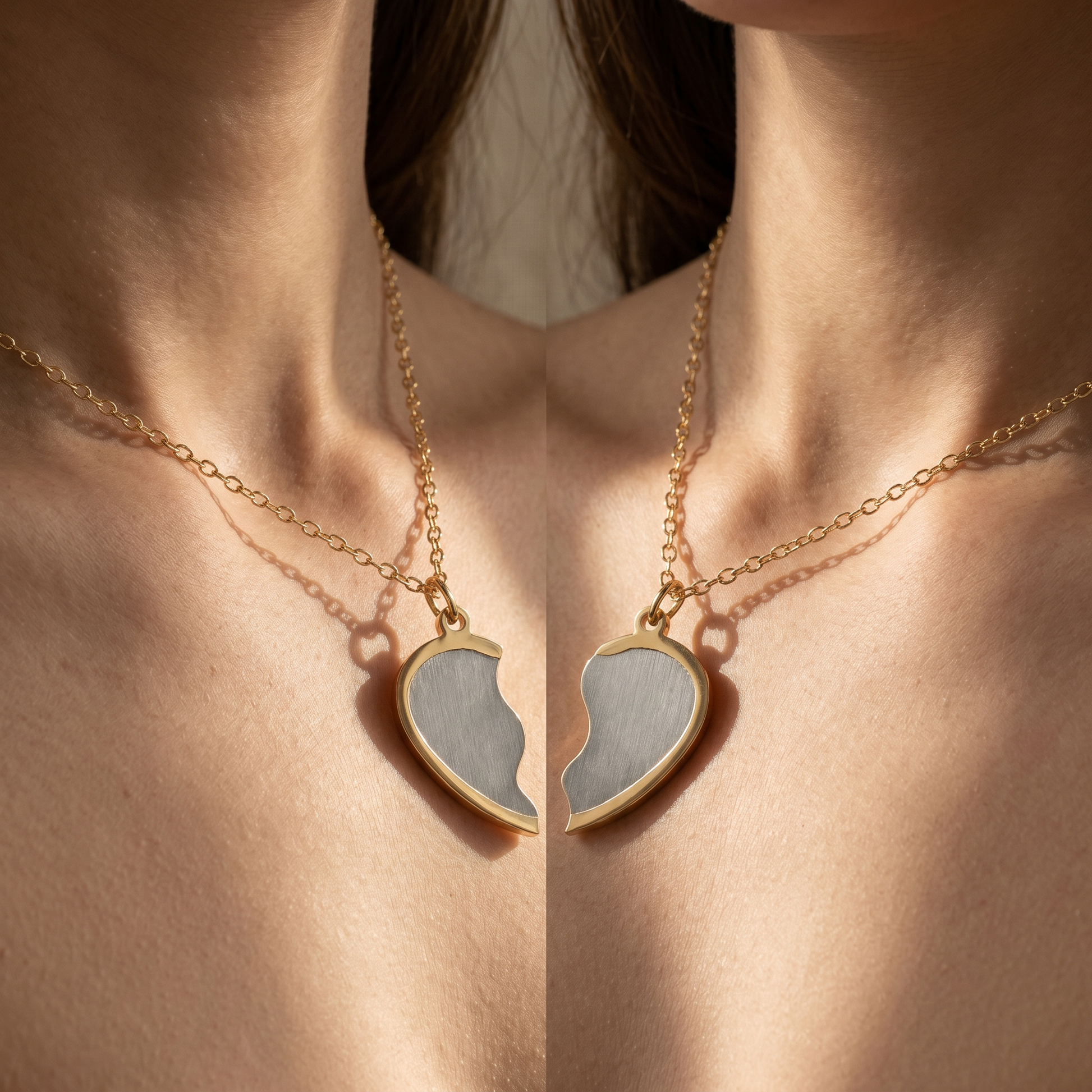 Break Apart Heart Necklace Set — worn together
