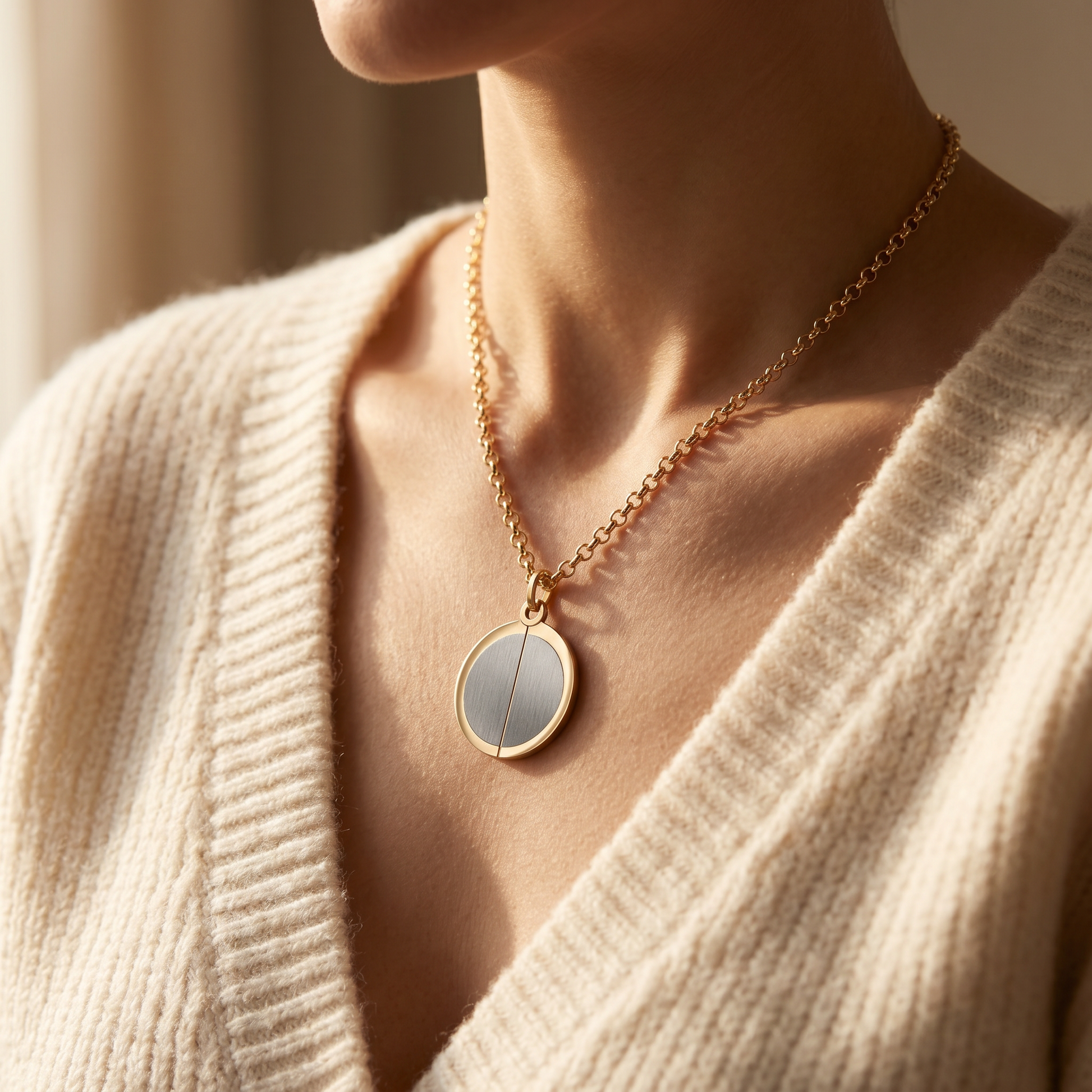 Hidden Message Circle Necklace — worn