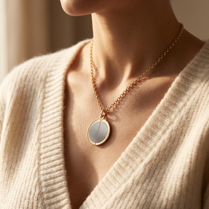 Hidden Message Circle Necklace — worn