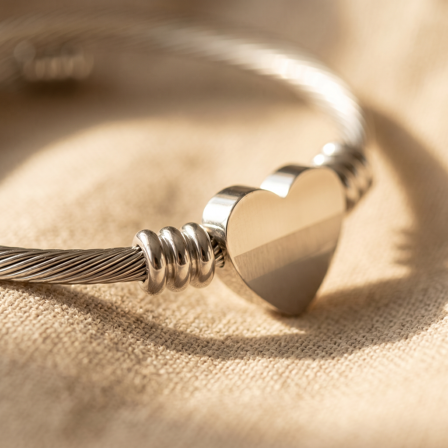 Engraved Heart Cuff Bracelet — macro detail