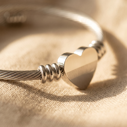 Engraved Heart Cuff Bracelet — macro detail
