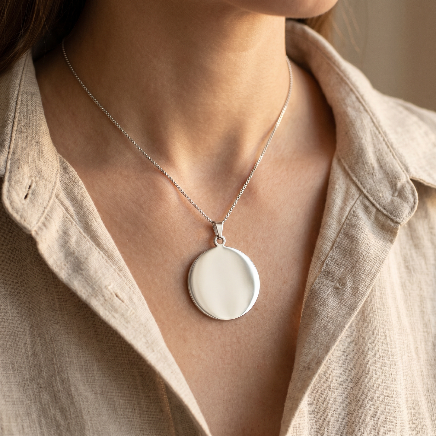 Photo Pendant Necklace, Round — worn