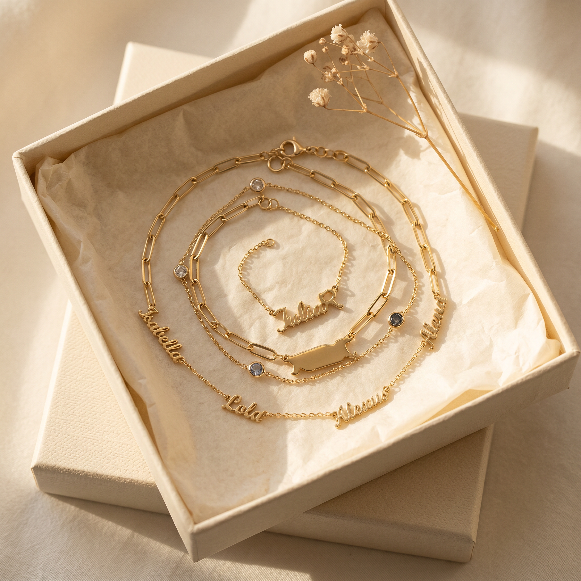 Arabic Birthstone Name Necklace — gift box