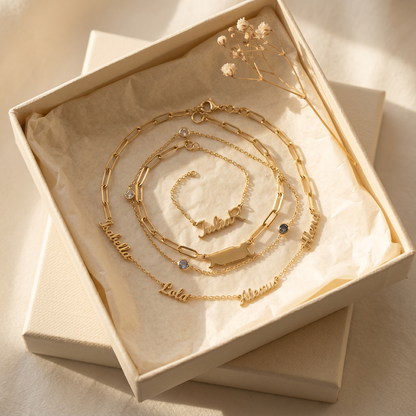 Arabic Birthstone Name Necklace — gift box