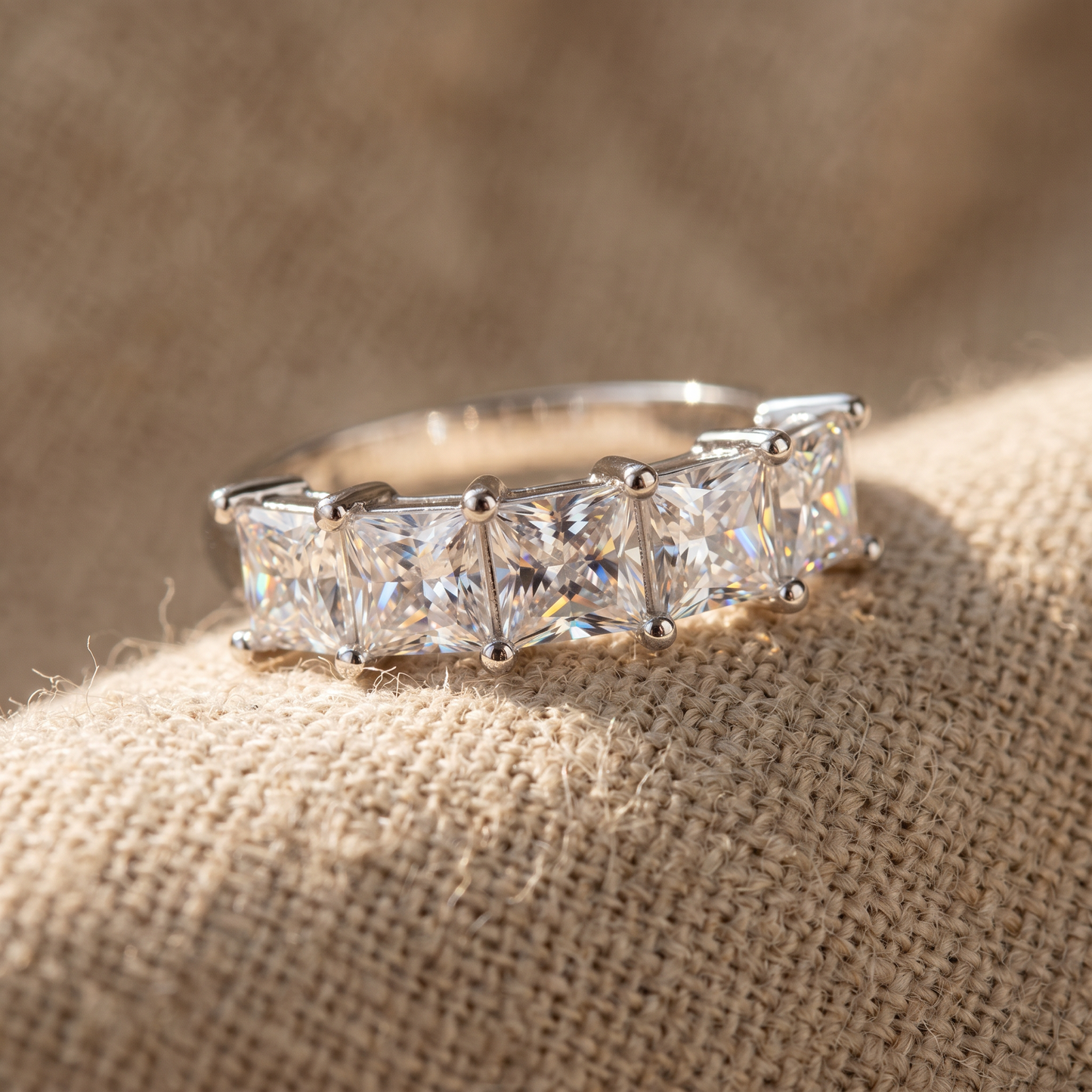 Square Moissanite Stackable Ring — macro detail