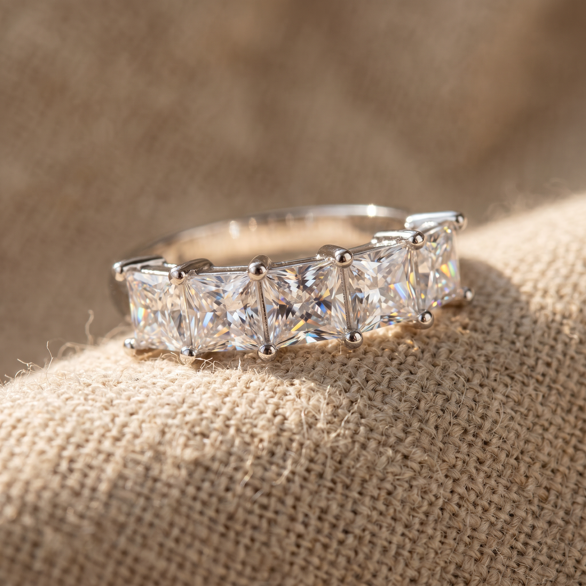 Square Moissanite Stackable Ring — macro detail